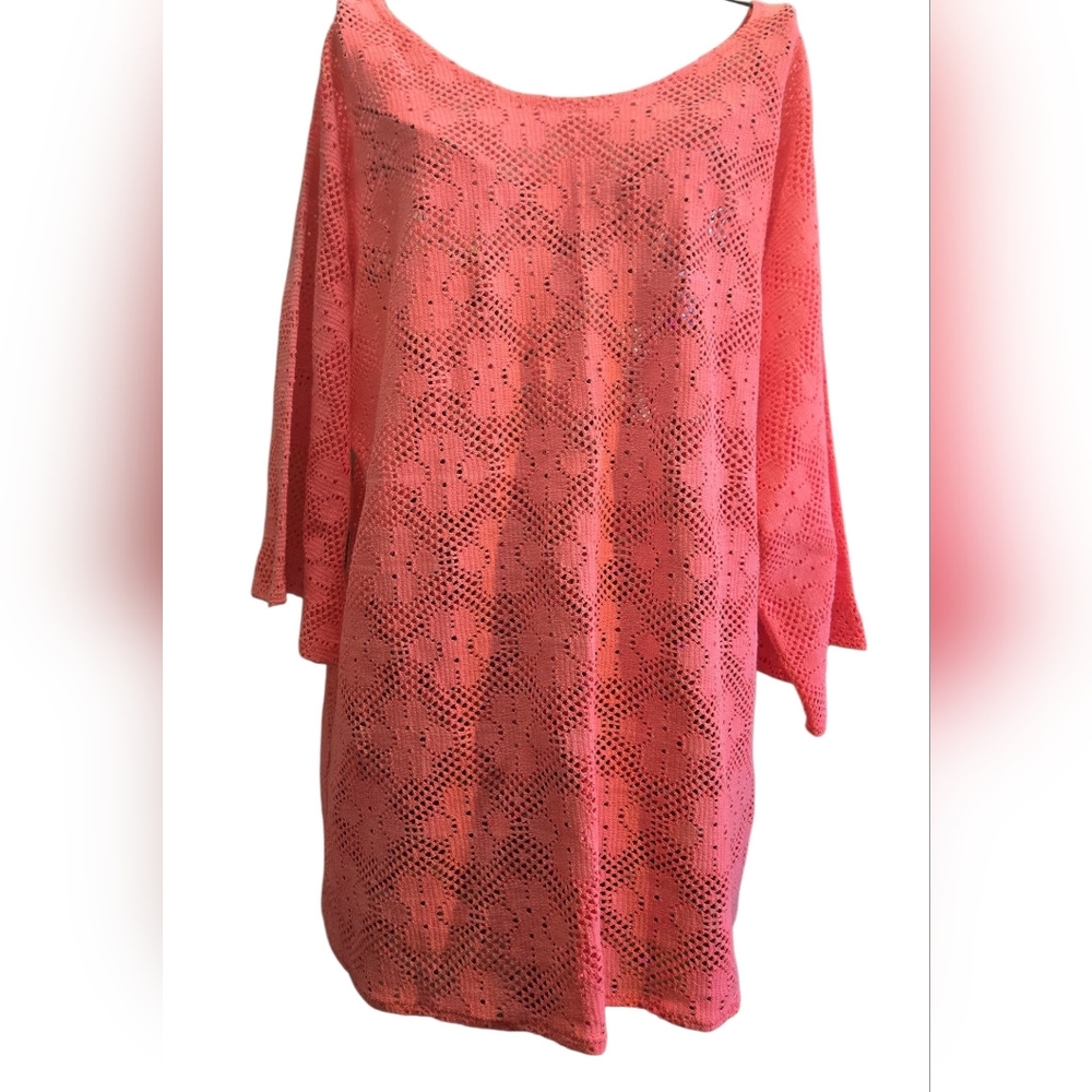 Coral Crochet Knit Tunic Top Size 1x